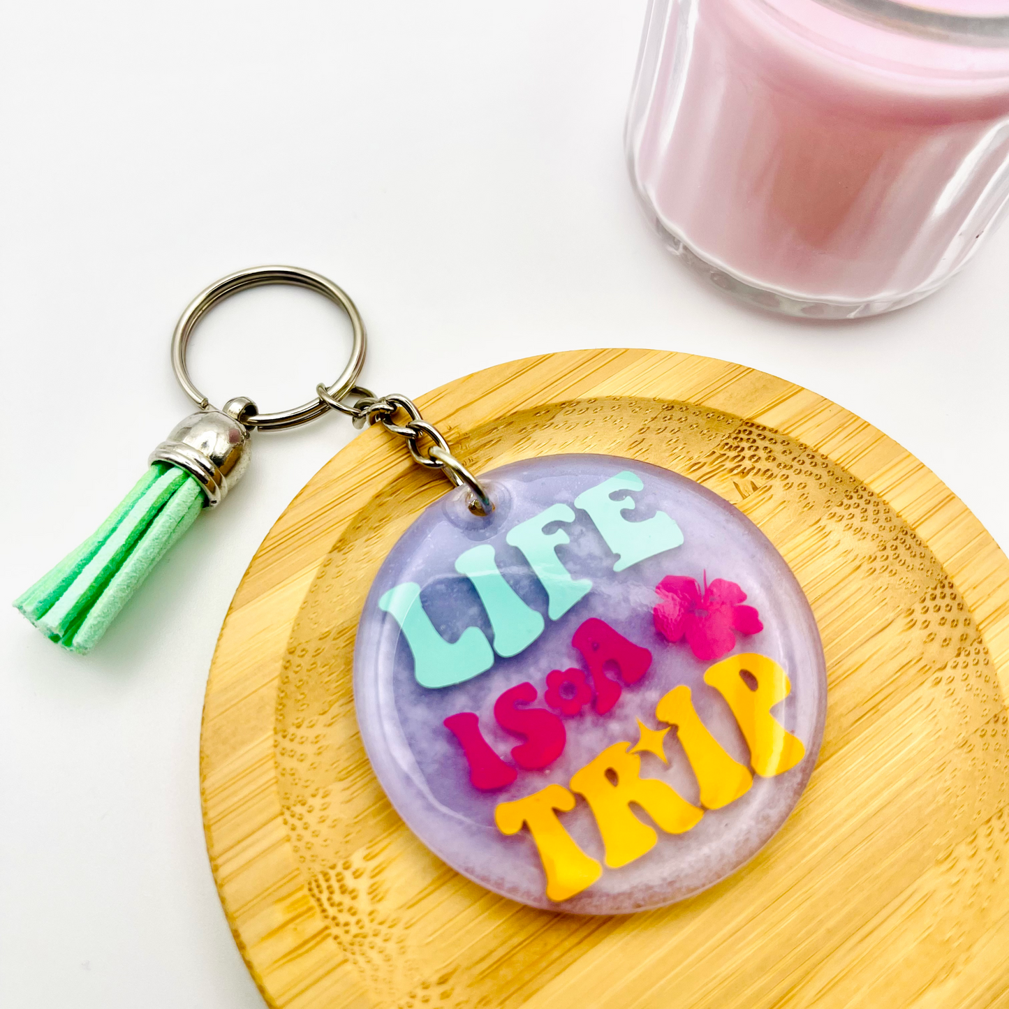 Life is a Trip Purple Acrylic Resin Keychain – A Bold & Vibrant Reminder to Enjoy the Ride!