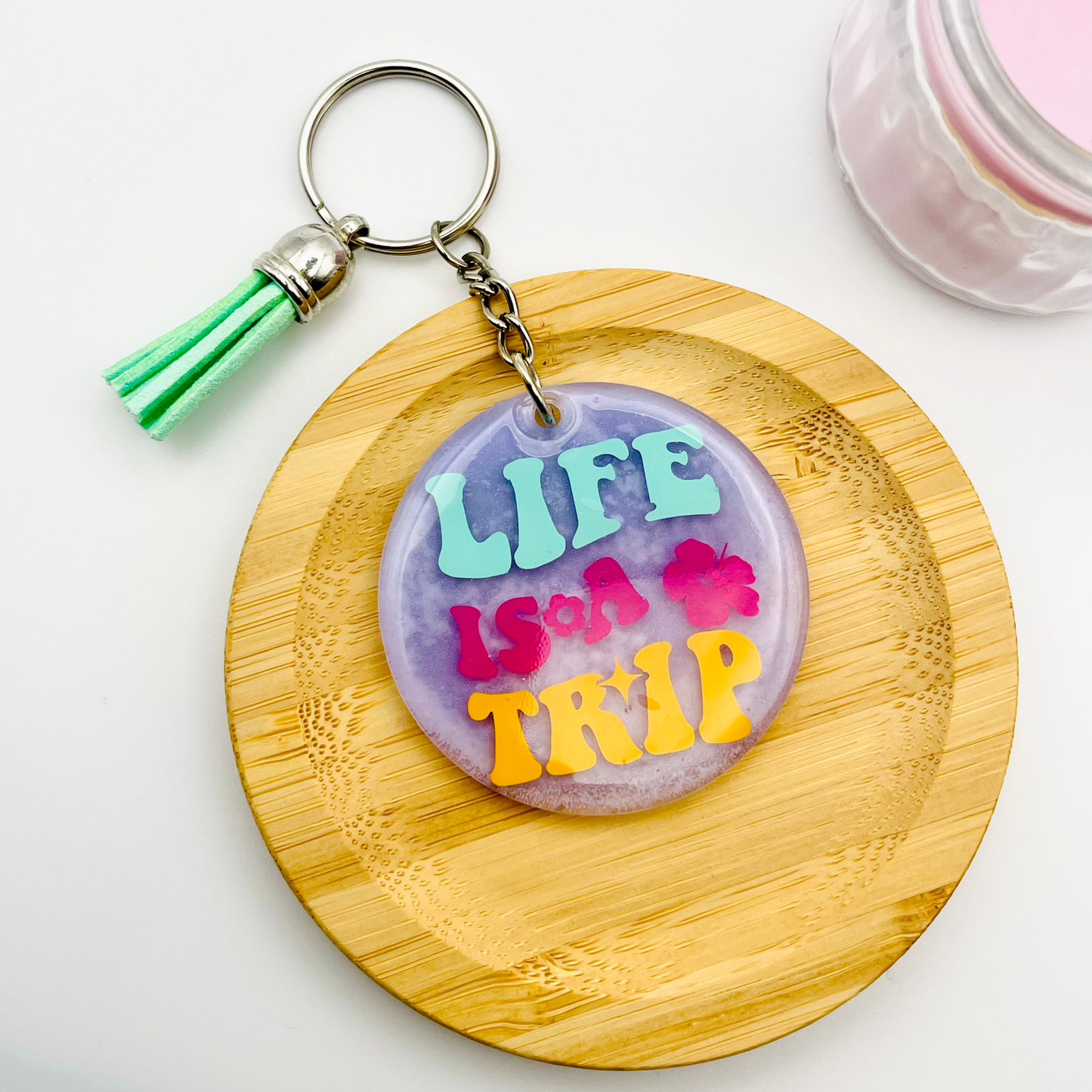Life is a Trip Purple Acrylic Resin Keychain – A Bold & Vibrant Reminder to Enjoy the Ride!