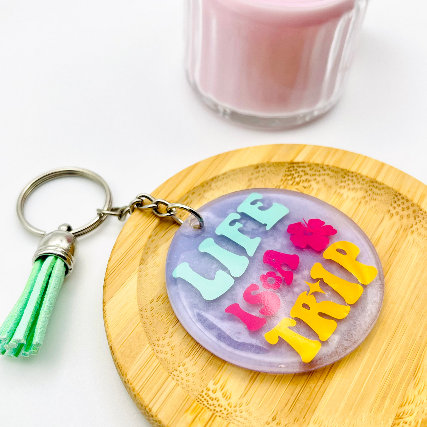 Life is a Trip Purple Acrylic Resin Keychain – A Bold & Vibrant Reminder to Enjoy the Ride!