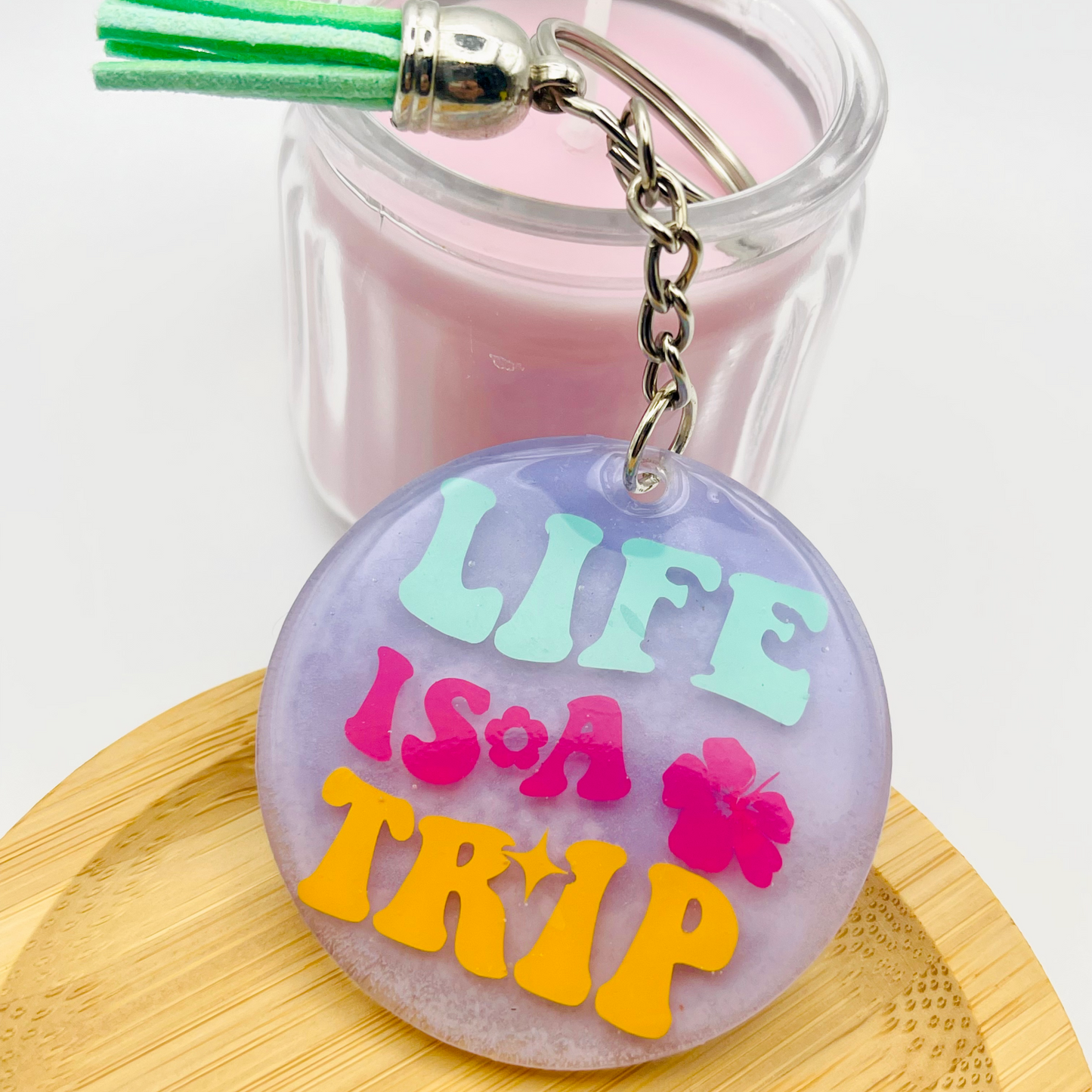 Life is a Trip Purple Acrylic Resin Keychain – A Bold & Vibrant Reminder to Enjoy the Ride!