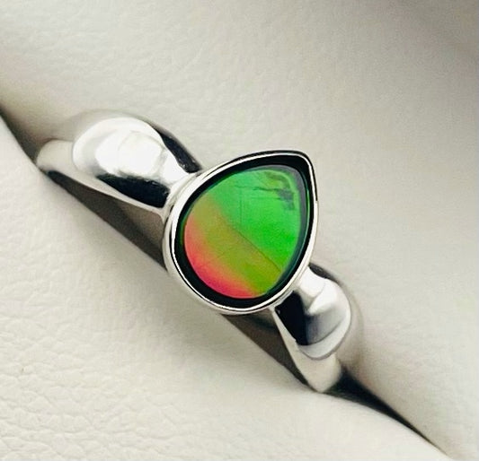 Sterling Silver Triplet Pear Shaped Ammolite Ring Size 7