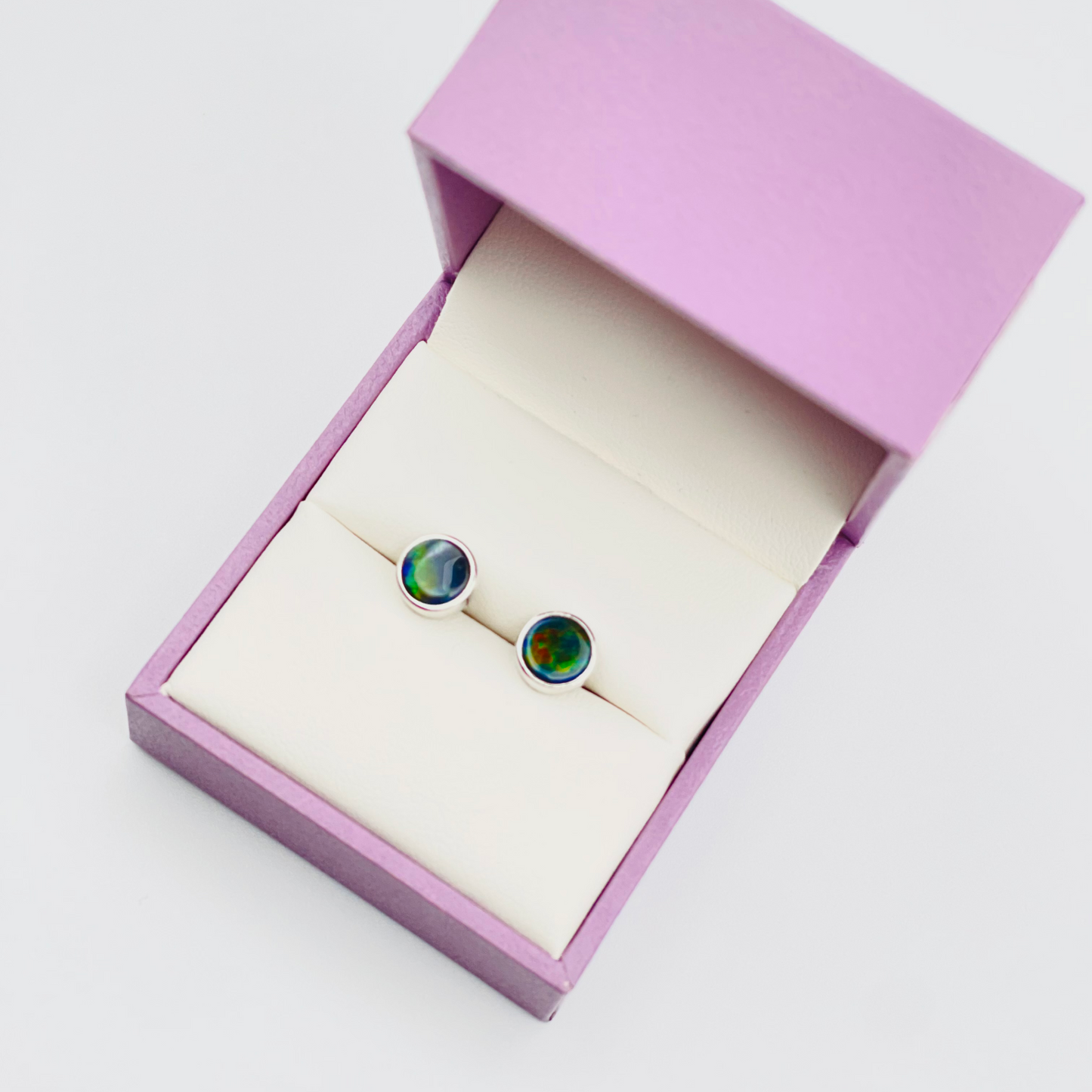 Ammolite Studs in Sterling Silver - Multi-Color Gemstones
