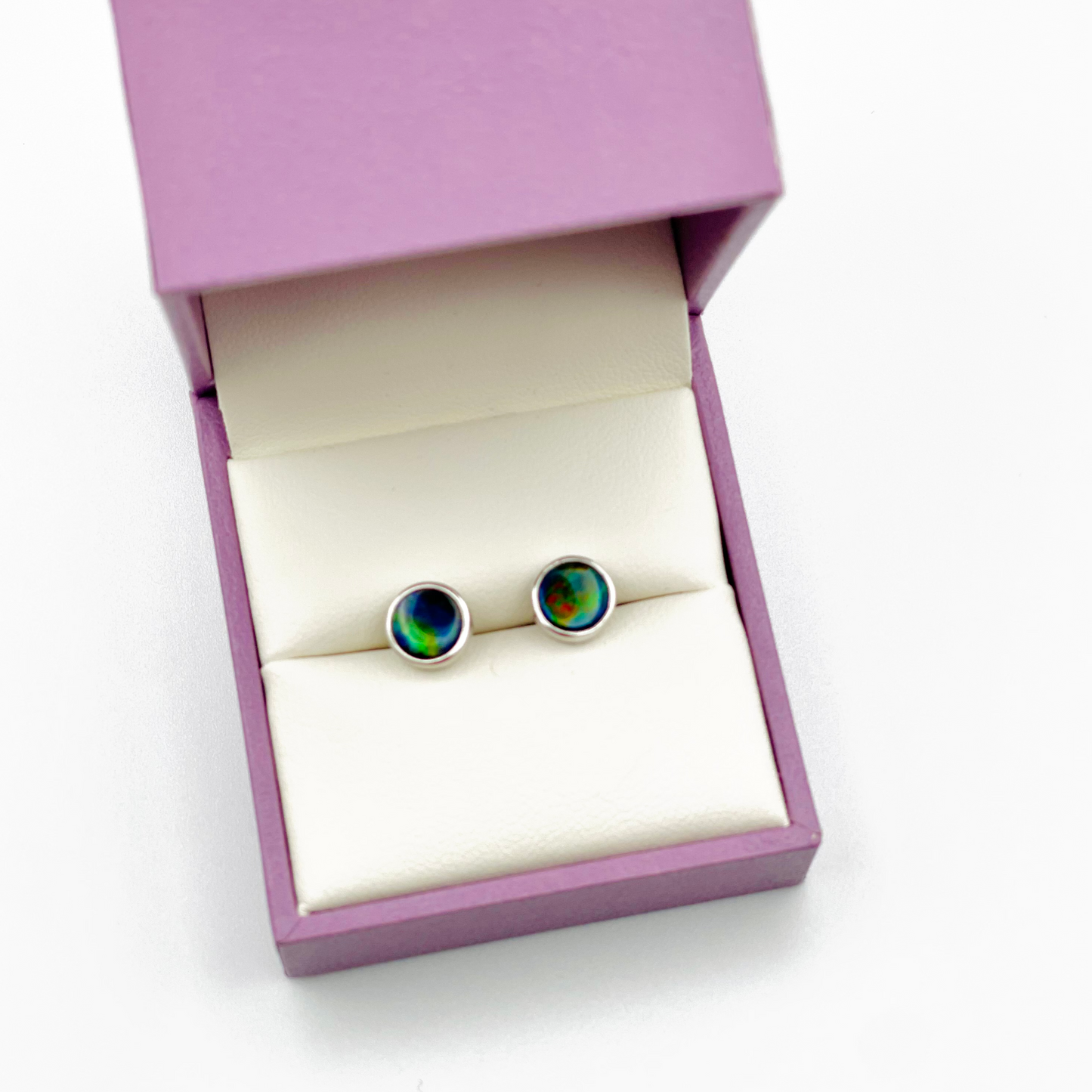 Ammolite Studs in Sterling Silver - Multi-Color Gemstones