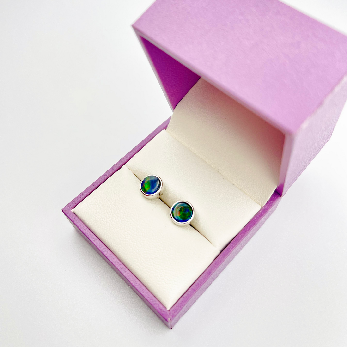 Ammolite Studs in Sterling Silver - Multi-Color Gemstones