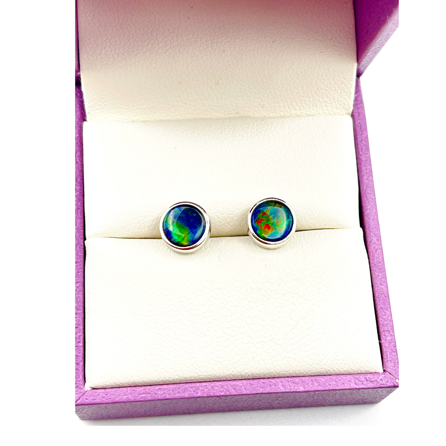 Ammolite Studs in Sterling Silver - Multi-Color Gemstones