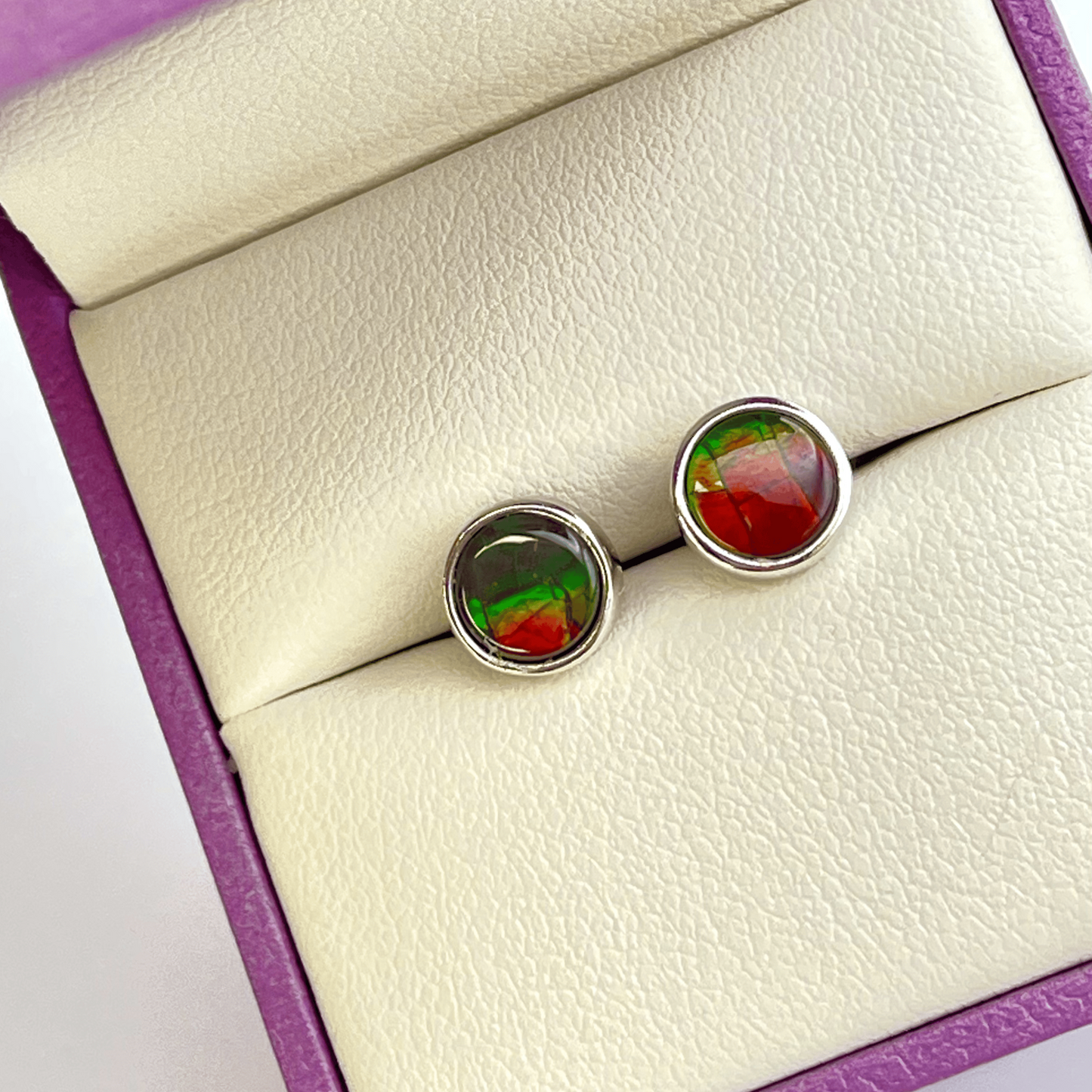 Ammolite Studs in Sterling Silver - Dragon Skin