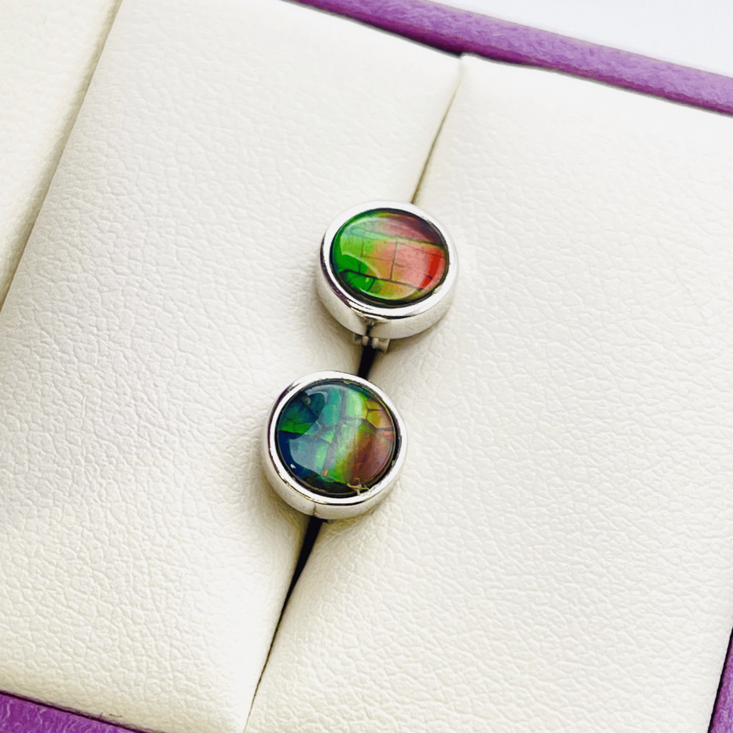 Ammolite Studs in Sterling Silver - Dragon Skin