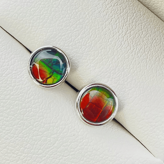 Ammolite Studs in Sterling Silver - Dragon Skin