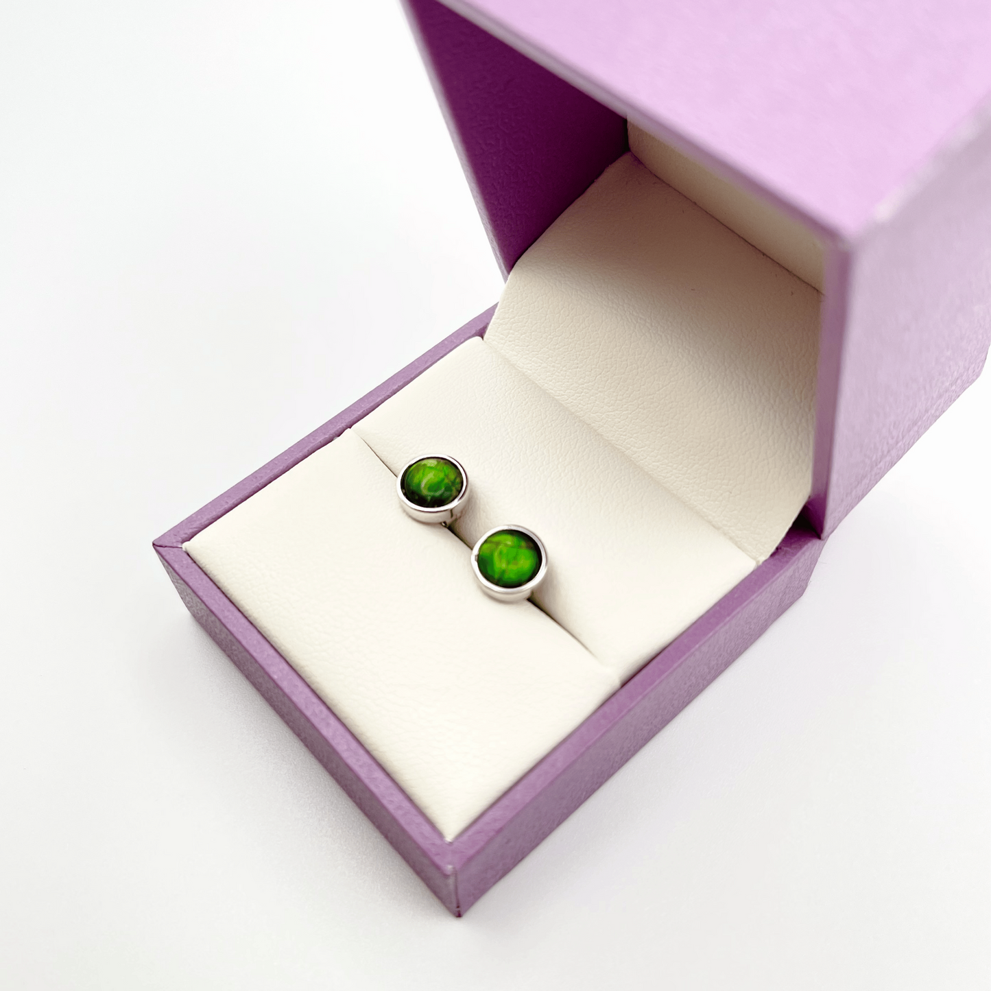 Ammolite Green Studs in Sterling Silver