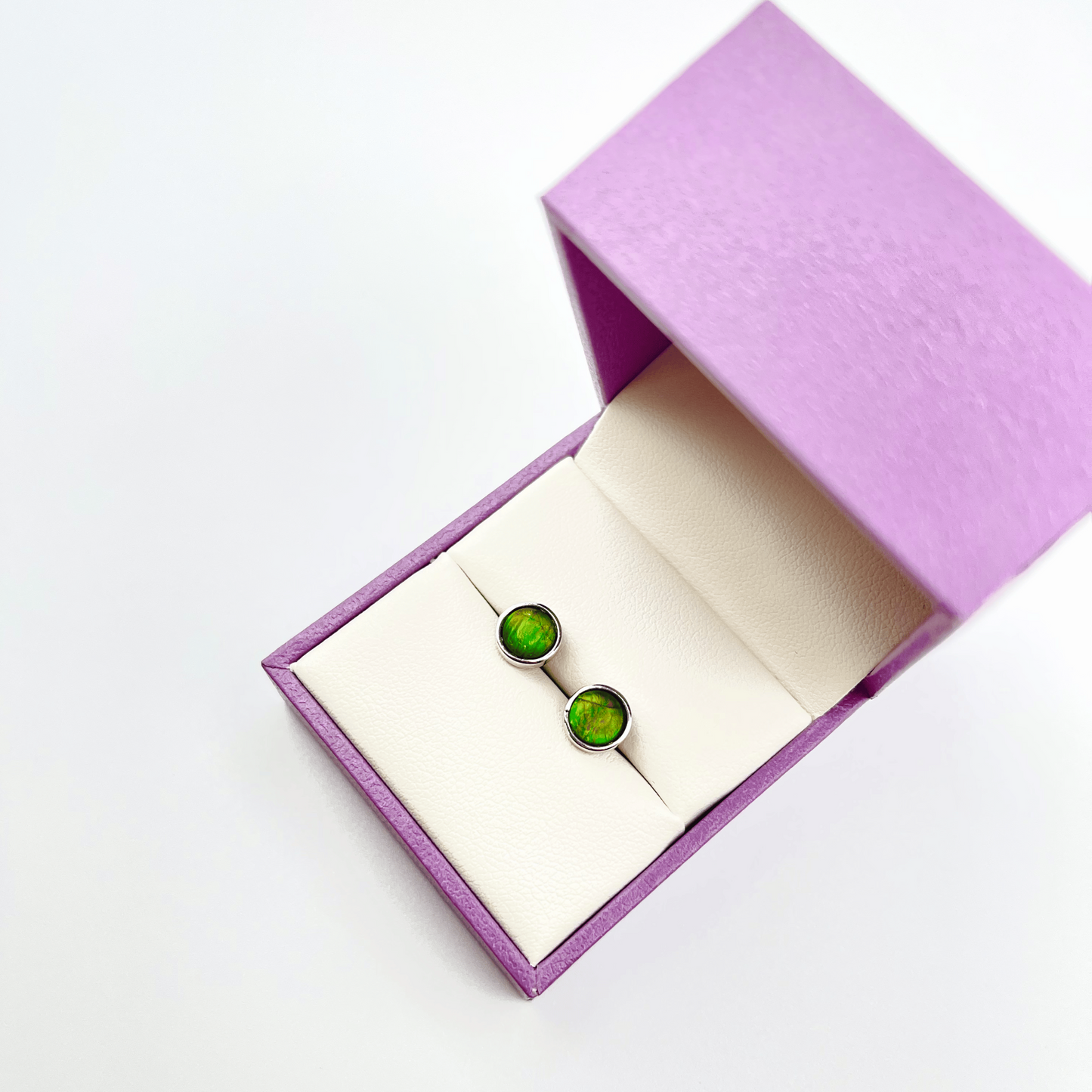 Ammolite Green Studs in Sterling Silver