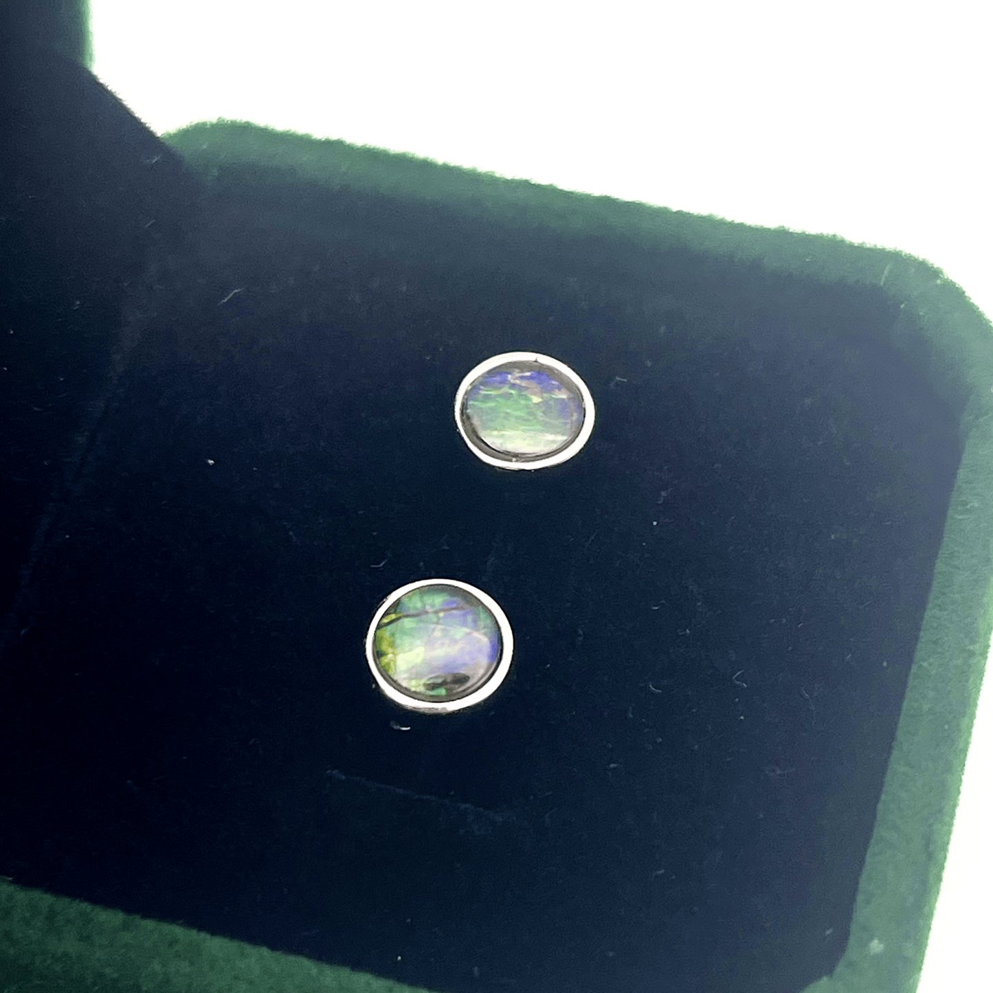Ammolite Stud Earrings – 6x6mm Round Sterling Silver Gold Green Blue Canada’s Opal