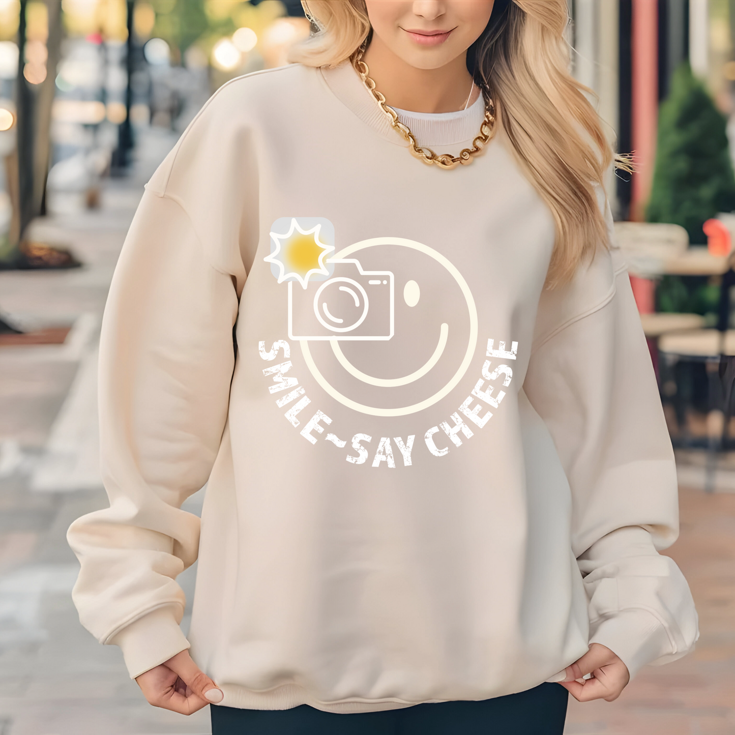 Women's Smile ~ Say Cheese Sweatshirt - White
