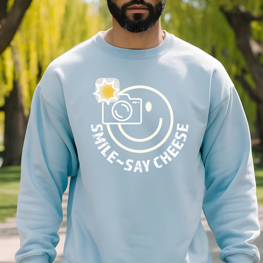 Men's Smile ~ Say Cheese Sweatshirt - White
