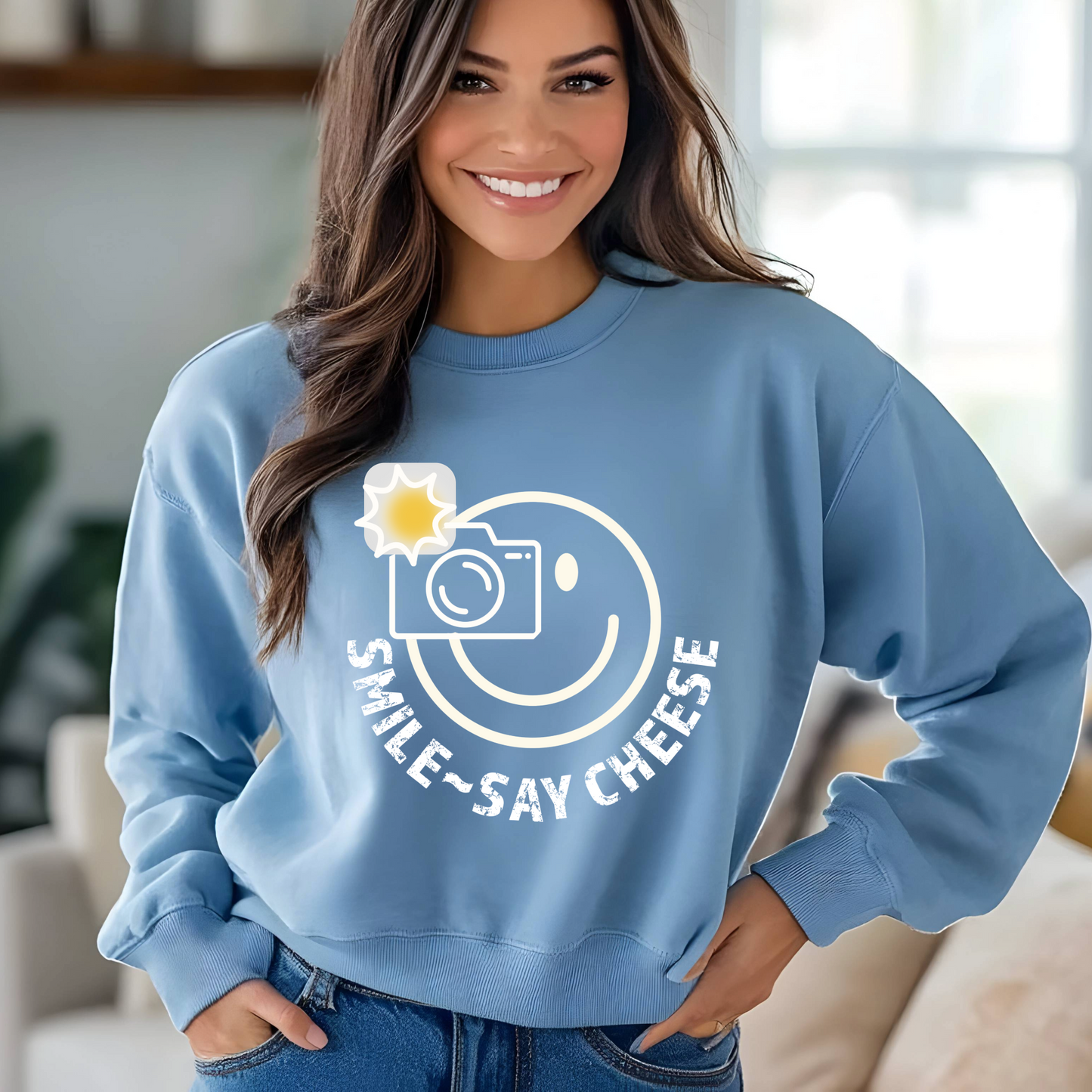Women's Smile ~ Say Cheese Sweatshirt - White