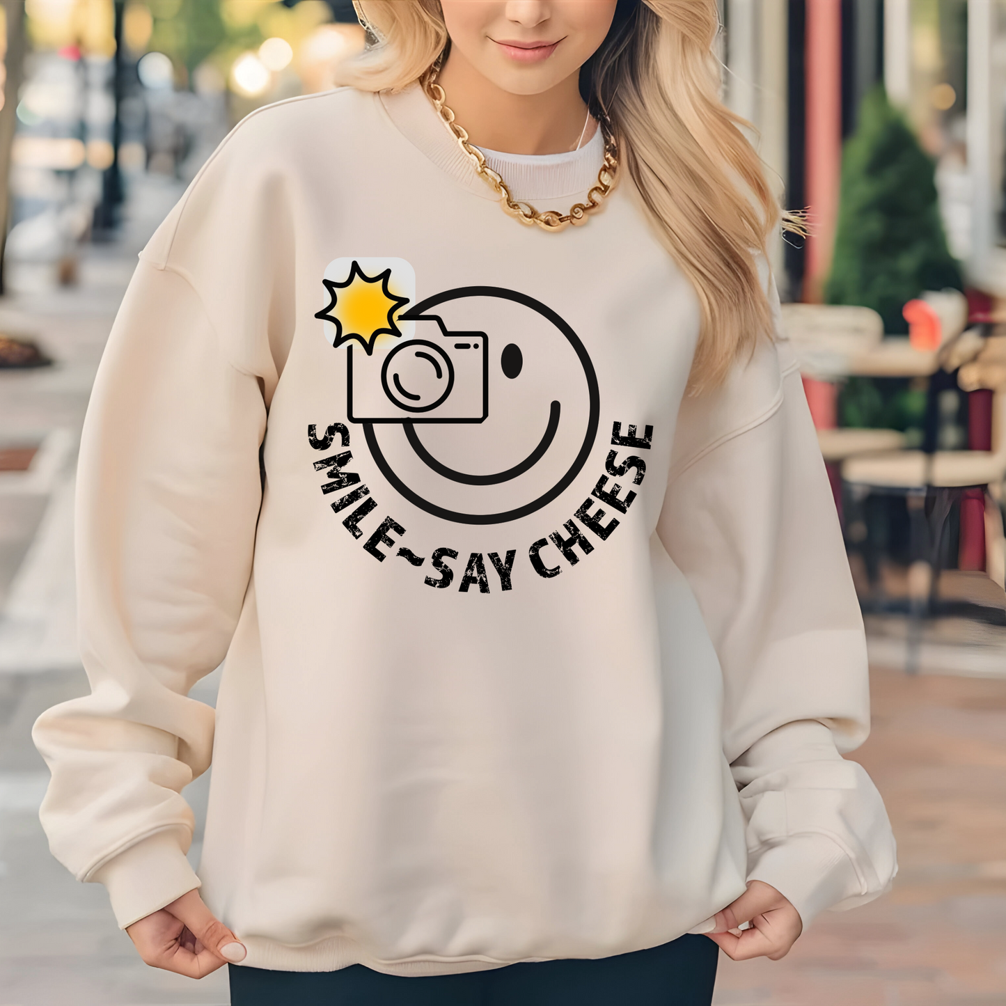 Women's Smile ~ Say Cheese Sweatshirt - Black