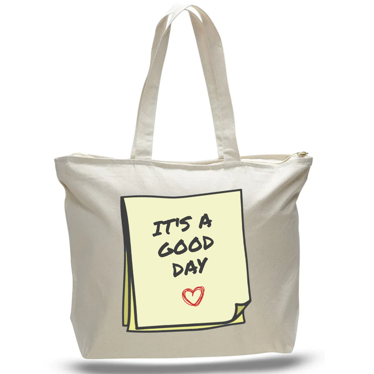 It’s A Good Day Jumbo Zippered Tote Bag - Natural