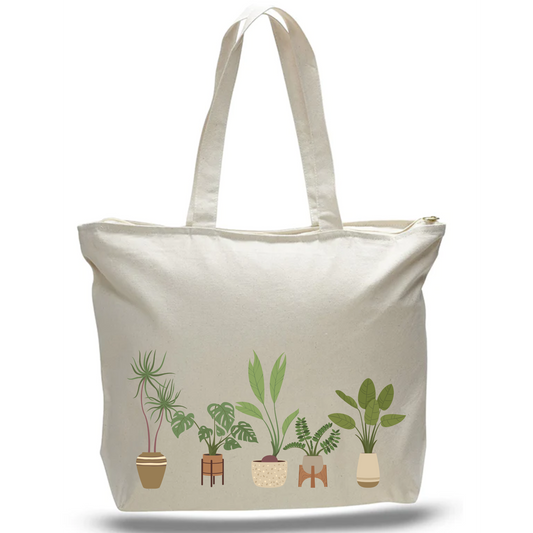 Indoor Plant Heaven Jumbo Zippered Tote Bag - Natural