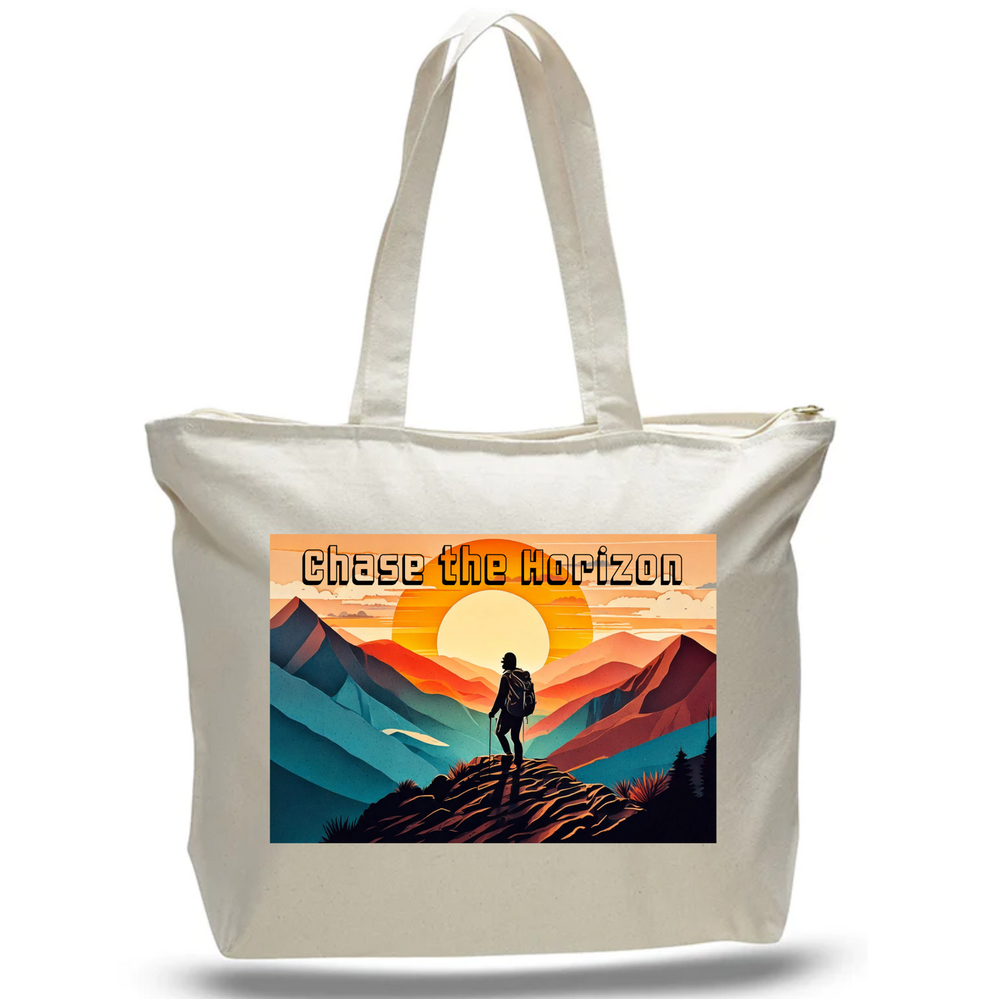 Chase the Horizon Jumbo Zippered Tote Bag - Natural