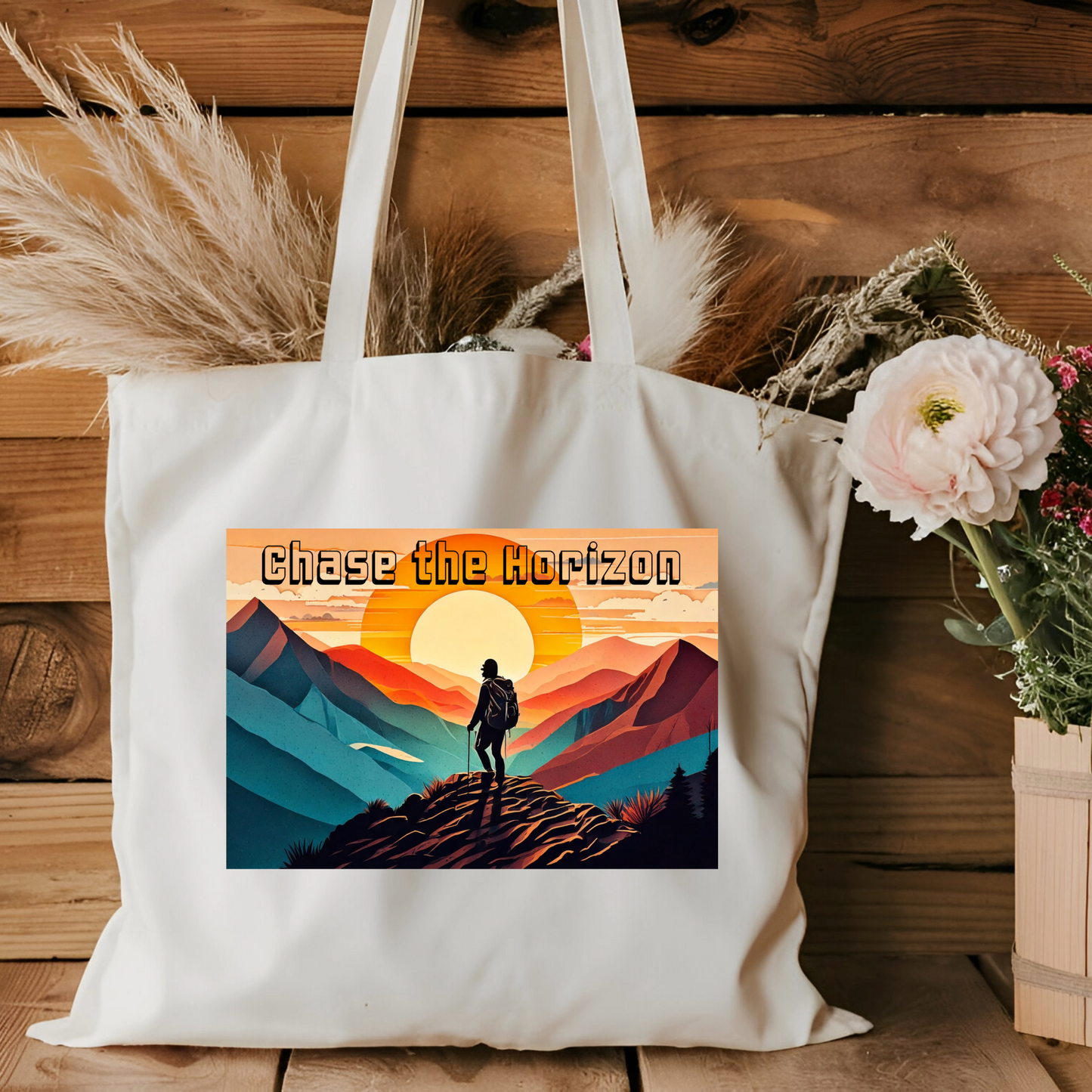 Chase the Horizon Jumbo Zippered Tote Bag - Natural